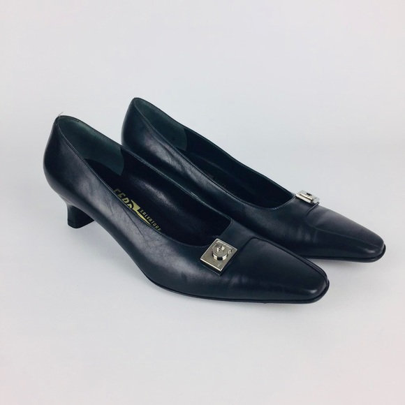 Salvatore Ferragamo Black Gancini Kitten Heel Pumps 6.5 - Picture 1 of 16